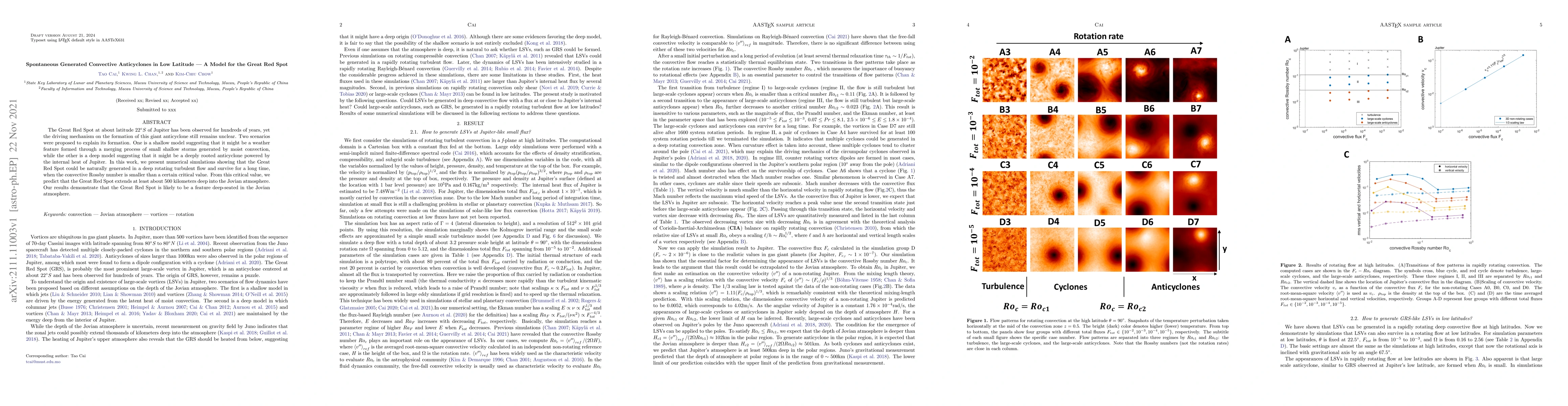Thumbnail for Spontaneous Generated Convective Anticyclones in Low Latitude -- A Model
  for the Great Red Spot