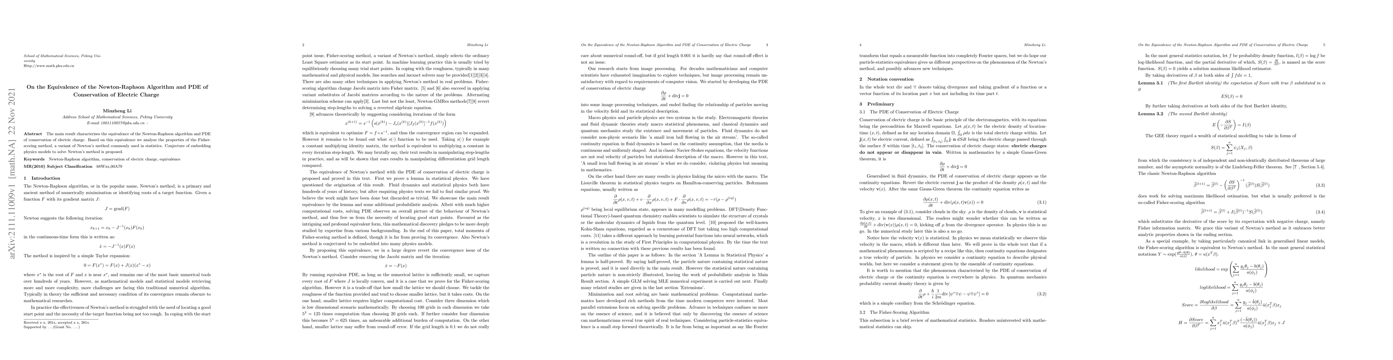 Thumbnail for On the Equivalence of the Newton-Raphson Algorithm and PDE of
  Conservation of Electric Charge