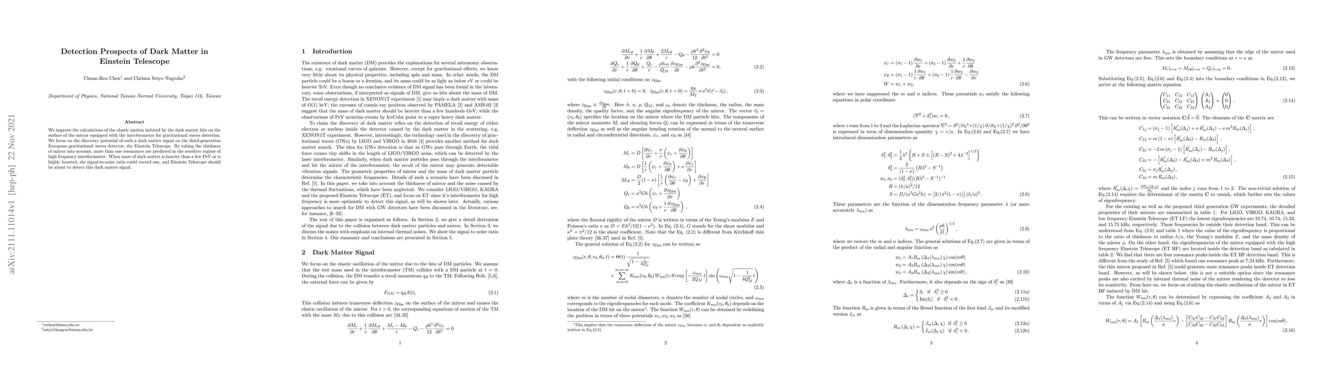 Thumbnail for Detection Prospects of Dark Matter in Einstein Telescope
