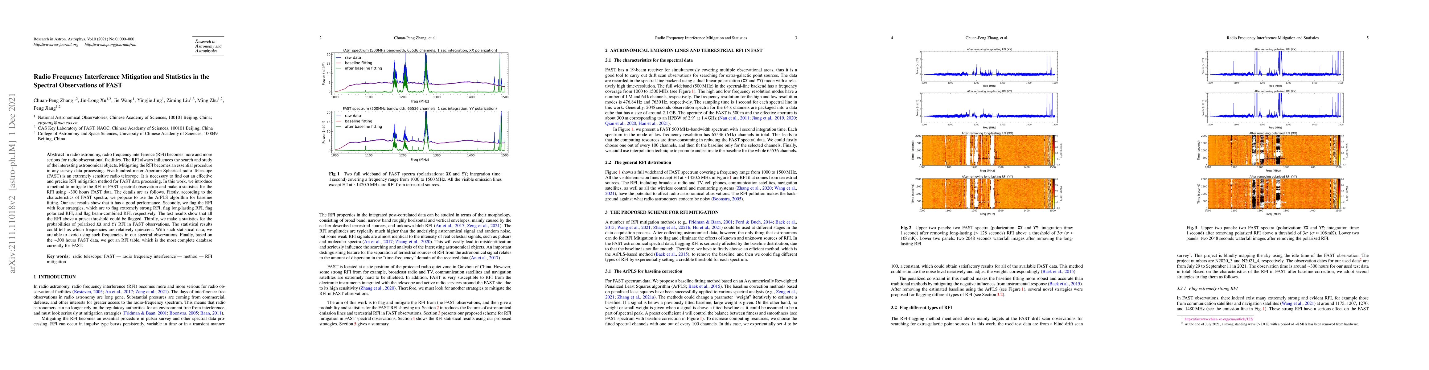 Thumbnail for Radio Frequency Interference Mitigation and Statistics in the Spectral
  Observations of FAST