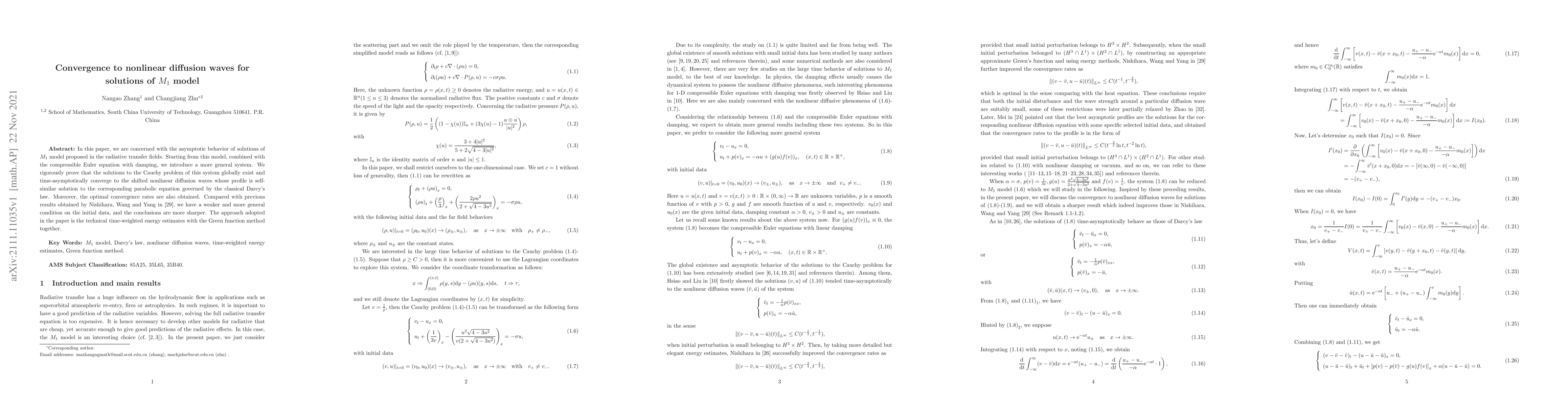 Thumbnail for Convergence to nonlinear diffusion waves for solutions of M1 model