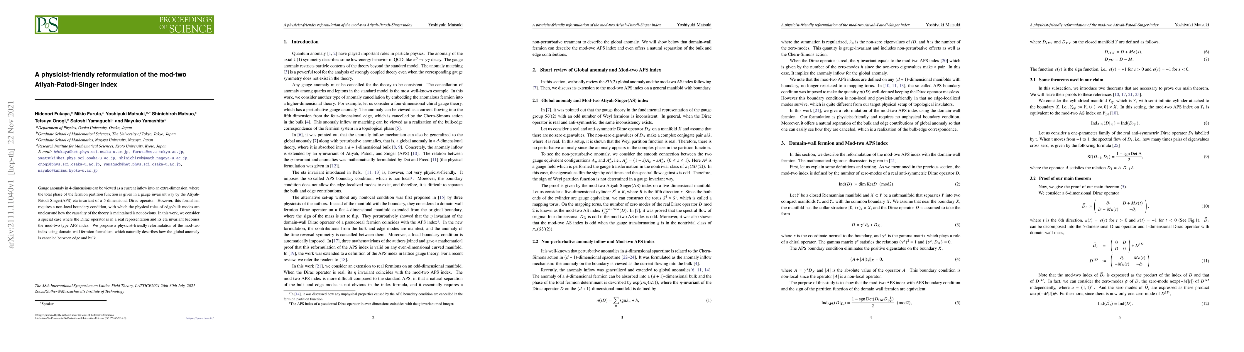 Thumbnail for A physicist-friendly reformulation of the mod-two Atiyah-Patodi-Singer
  index