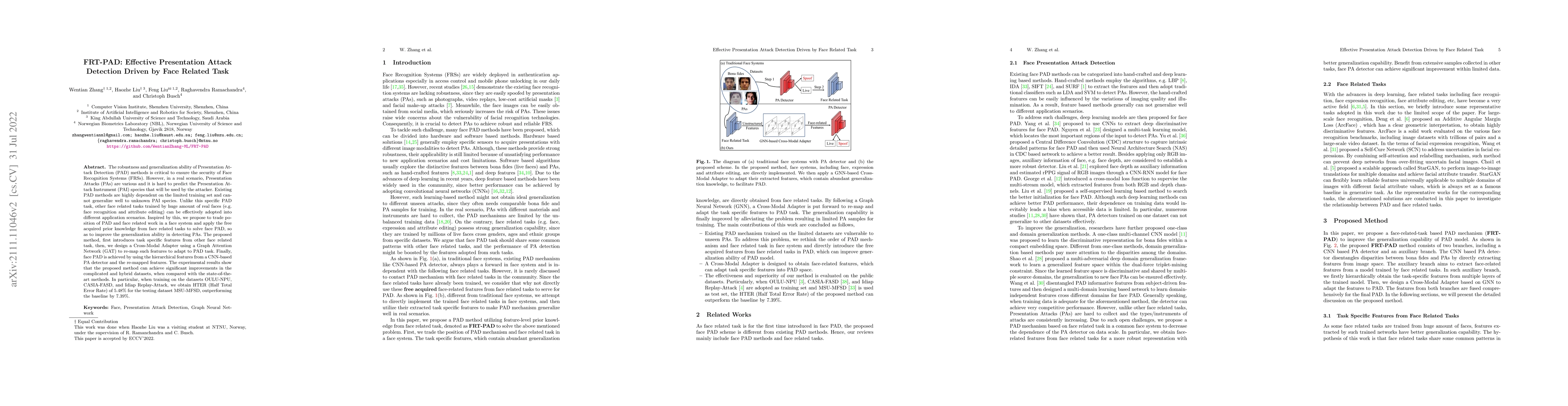Thumbnail for FRT-PAD: Effective Presentation Attack Detection Driven by Face Related
  Task