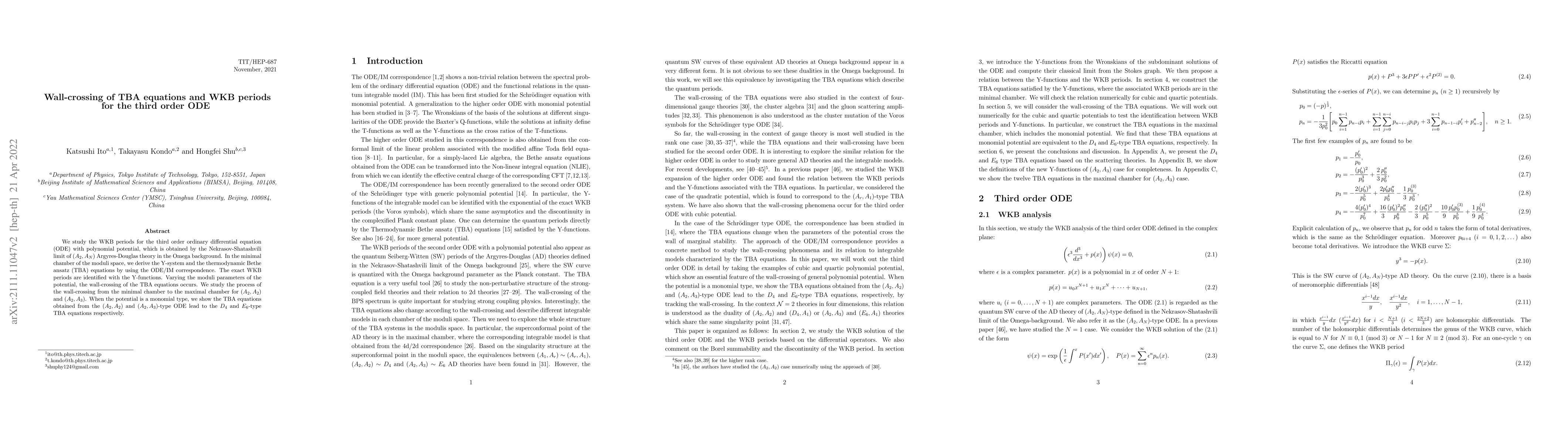 Thumbnail for Wall-crossing of TBA equations and WKB periods for the third order ODE