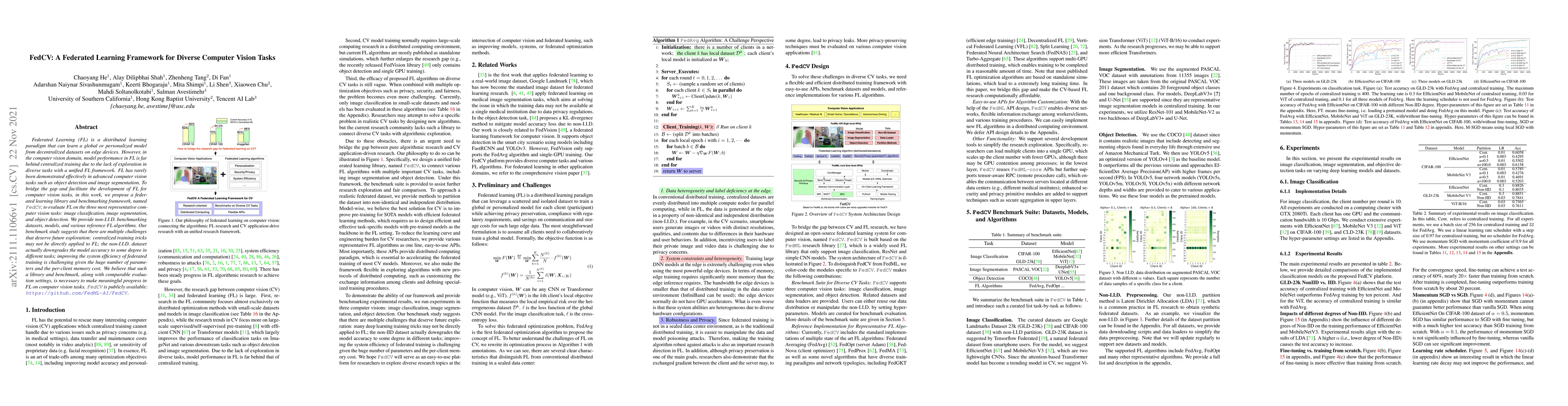 Thumbnail for FedCV: A Federated Learning Framework for Diverse Computer Vision Tasks