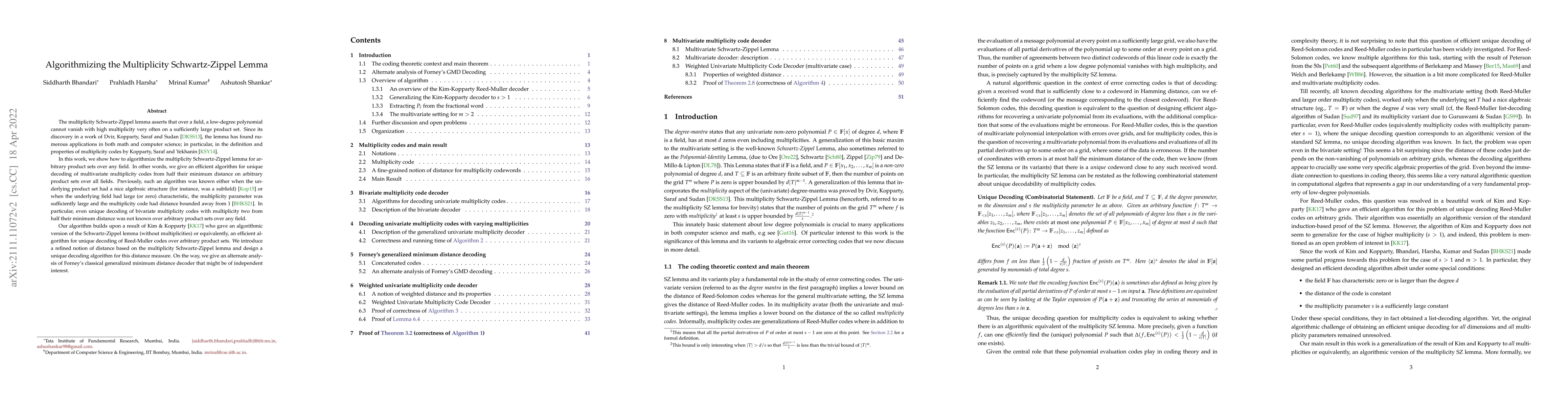 Thumbnail for Algorithmizing the Multiplicity Schwartz-Zippel Lemma