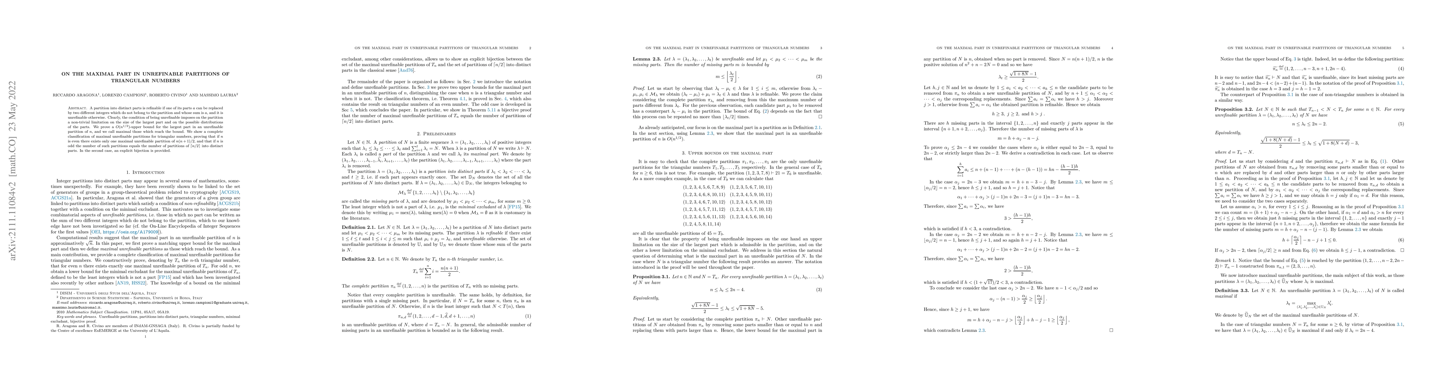 Thumbnail for On the maximal part in unrefinable partitions of triangular numbers