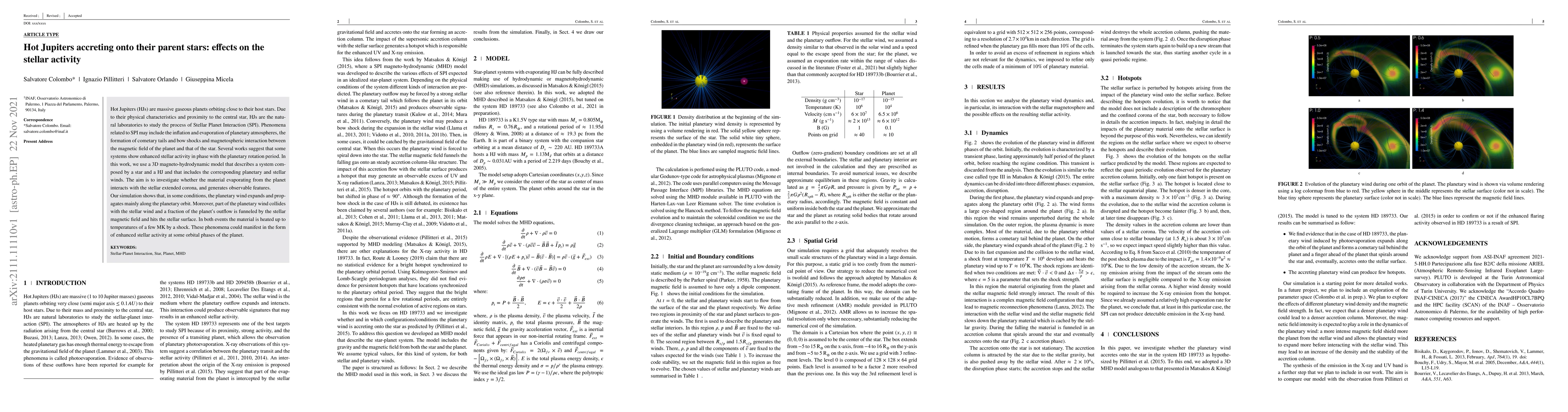 Thumbnail for Hot Jupiters accreting onto their parent stars: effects on the stellar
  activity