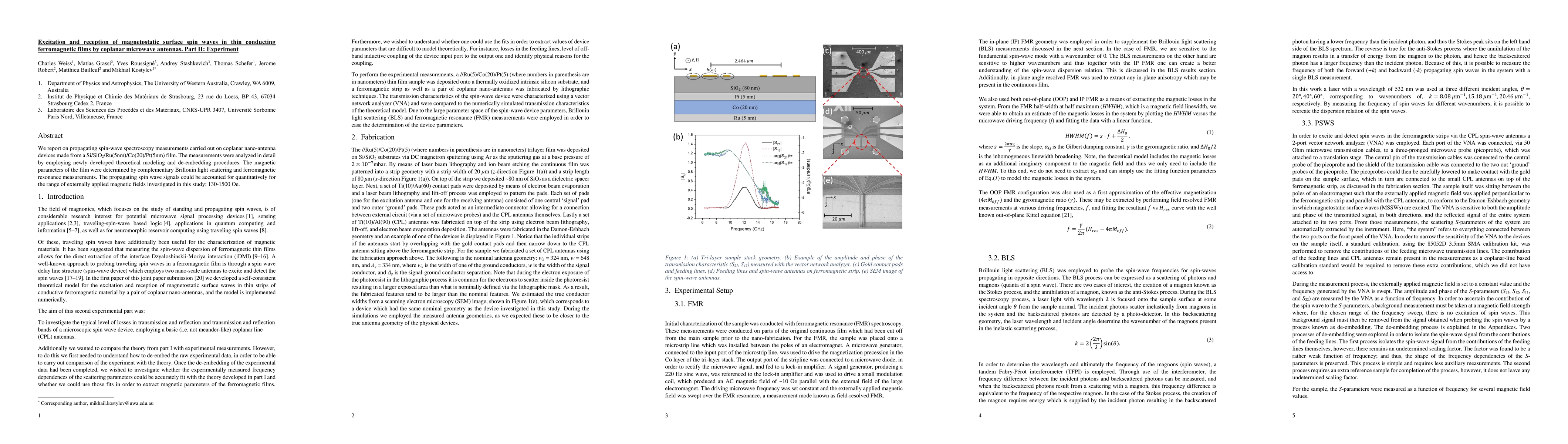 Thumbnail for Excitation and reception of magnetostatic surface spin waves in thin
  conducting ferromagnetic films by coplanar microwave antennas. Part II:
  Experiment