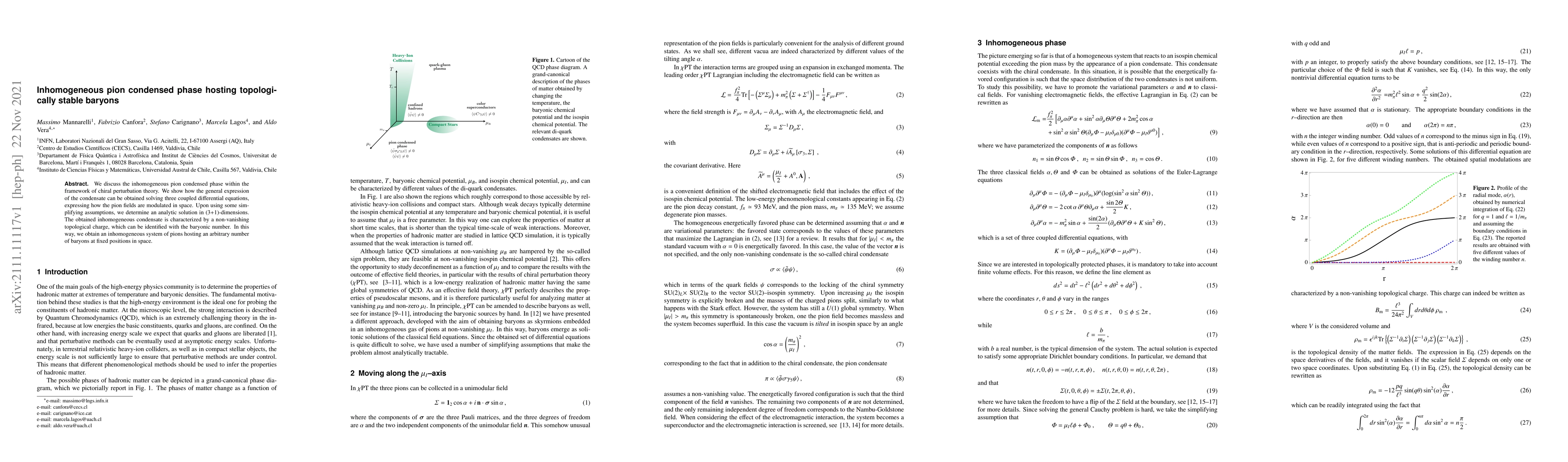 Thumbnail for Inhomogeneous pion condensed phase hosting topologically stable baryons