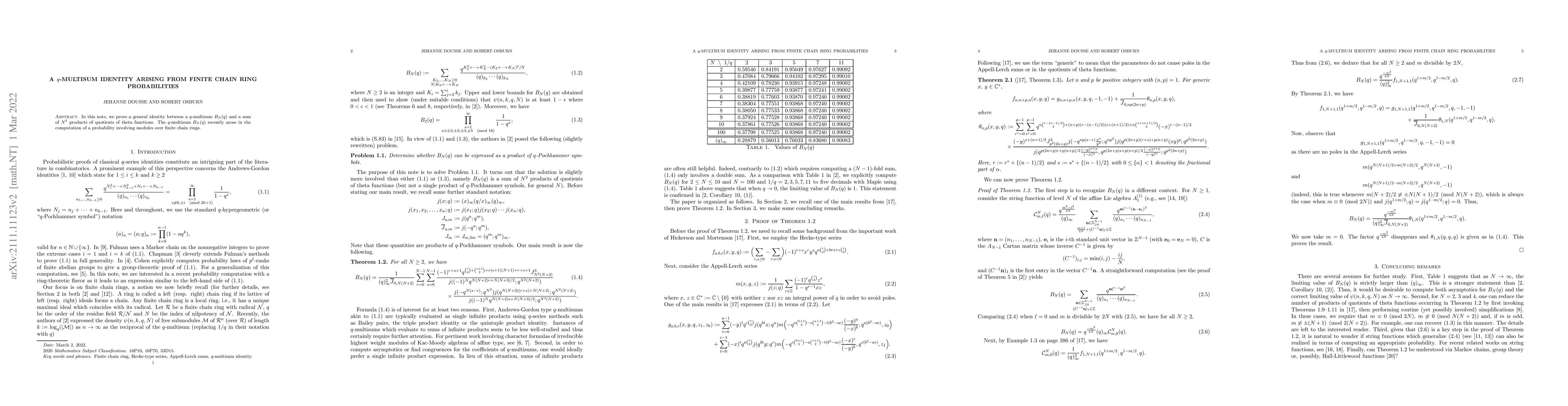 Thumbnail for A $q$-multisum identity arising from finite chain ring probabilities