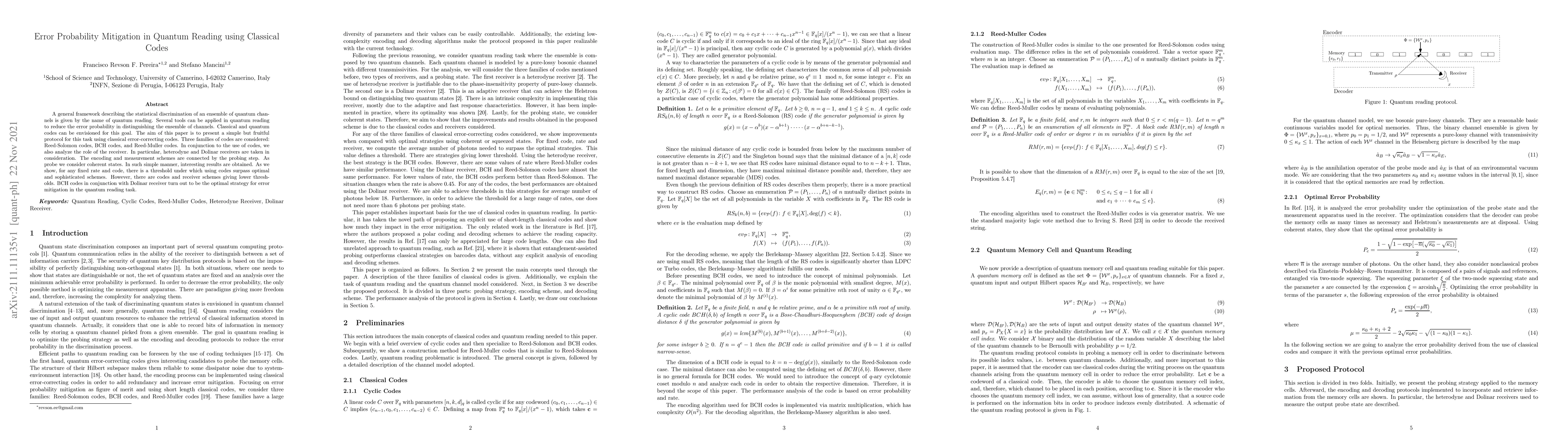 Thumbnail for Error Probability Mitigation in Quantum Reading using Classical Codes