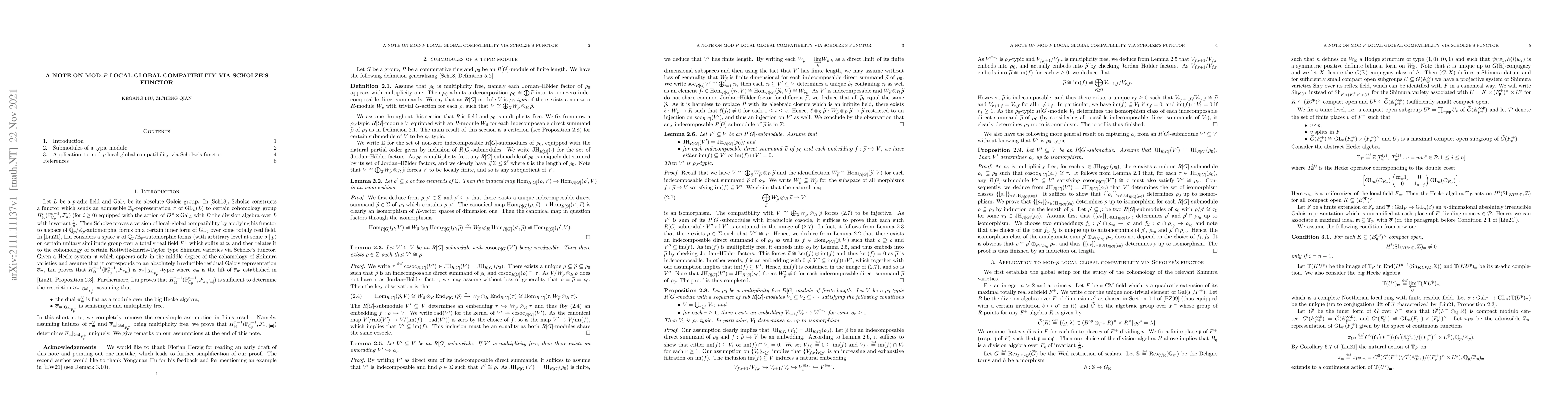 Thumbnail for A note on mod-$p$ local-global compatibility via Scholze's functor