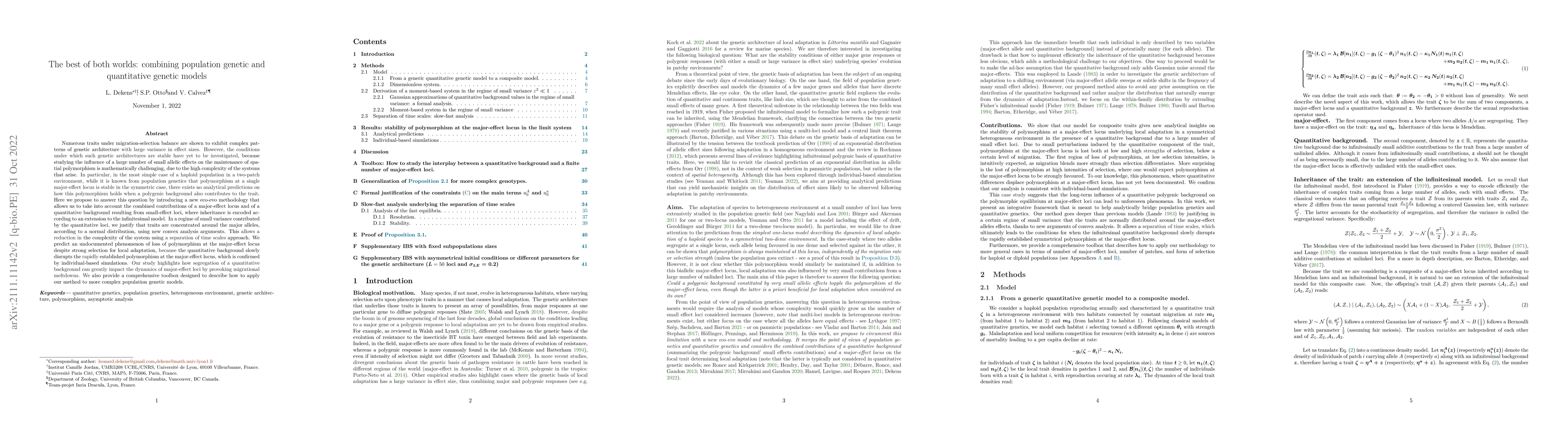 Thumbnail for The best of both worlds: Combining population genetic and quantitative
  genetic models