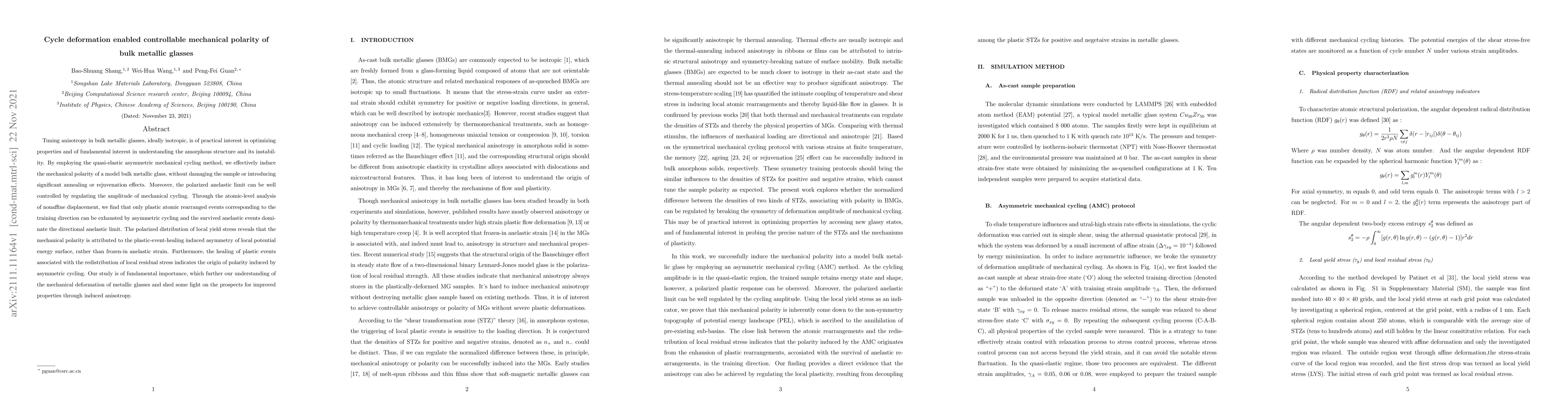 Thumbnail for Cycle deformation enabled controllable mechanical polarity of bulk
  metallic glasses