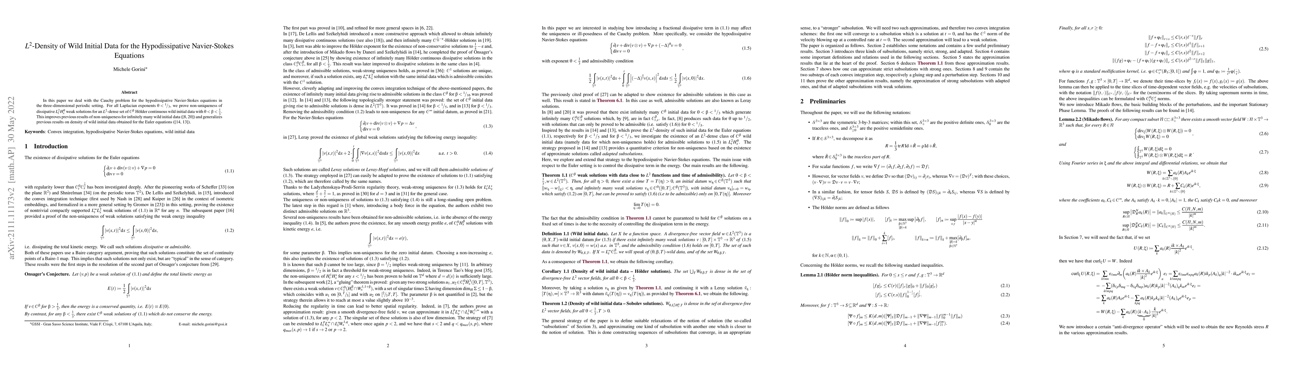 Thumbnail for $L^2$-Density of Wild Initial Data for the Hypodissipative Navier-Stokes
  Equations