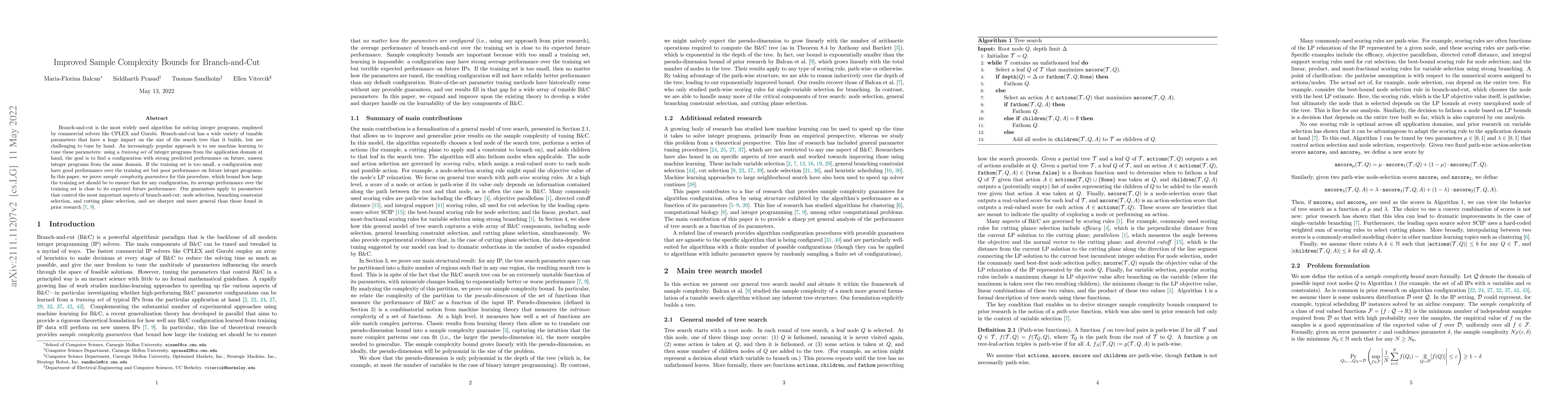 Thumbnail for Improved Sample Complexity Bounds for Branch-and-Cut