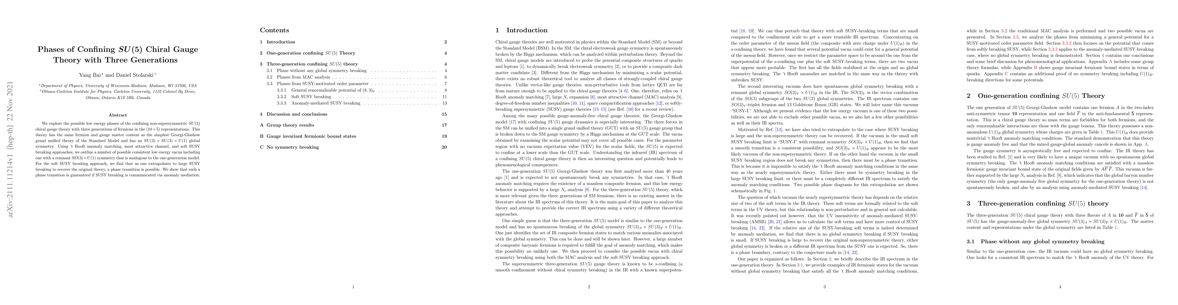 Thumbnail for Phases of Confining SU(5) Chiral Gauge Theory with Three Generations