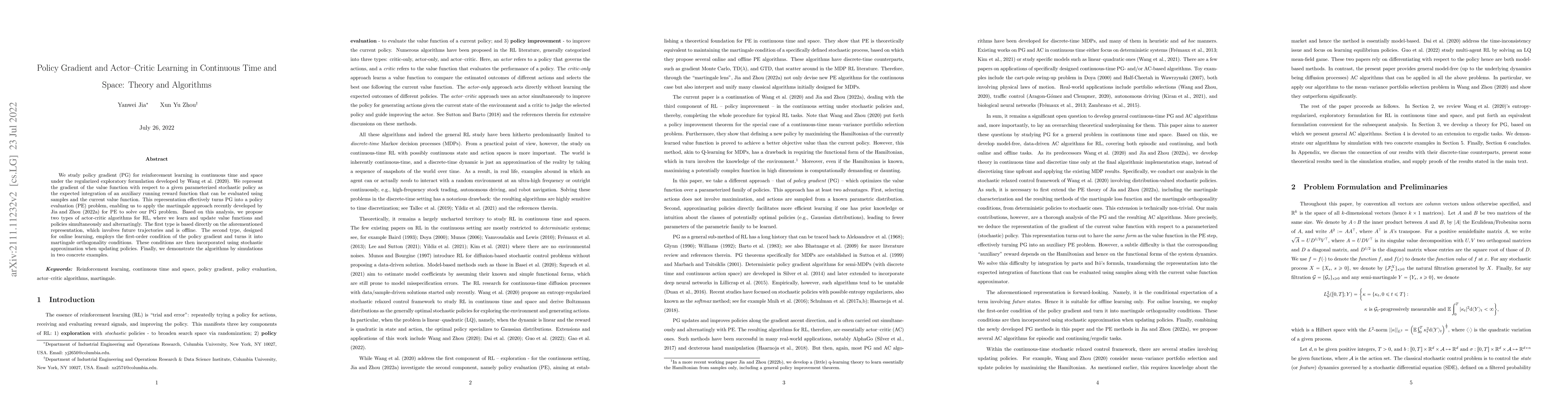 Thumbnail for Policy Gradient and Actor-Critic Learning in Continuous Time and Space:
  Theory and Algorithms