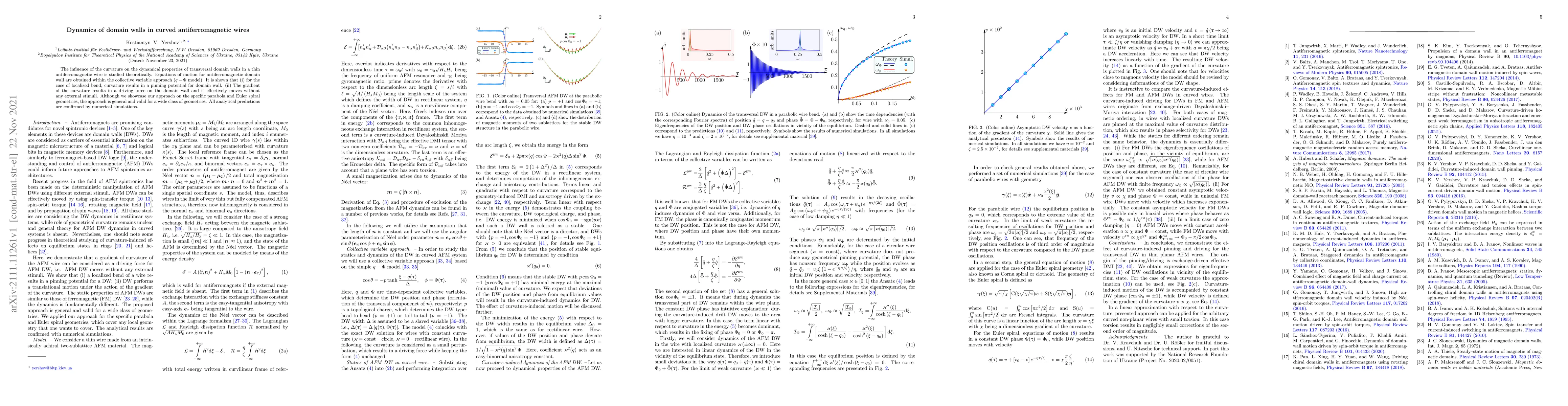 Thumbnail for Dynamics of domain walls in curved antiferromagnetic wires