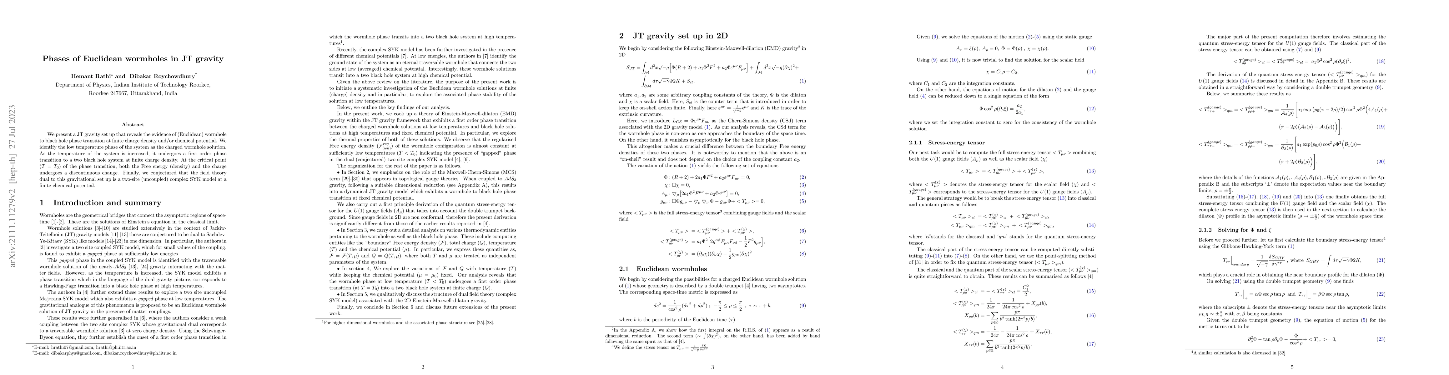 Thumbnail for Phases of Euclidean wormholes in JT gravity