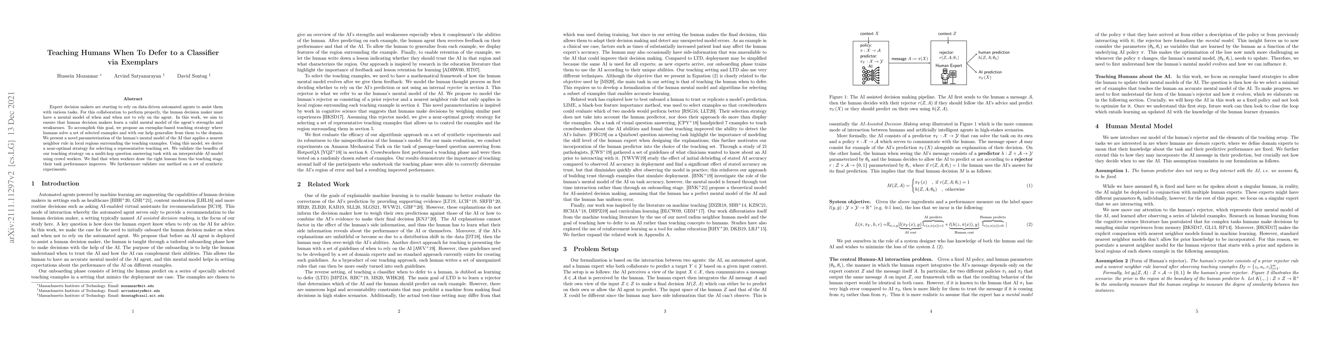 Thumbnail for Teaching Humans When To Defer to a Classifier via Exemplars