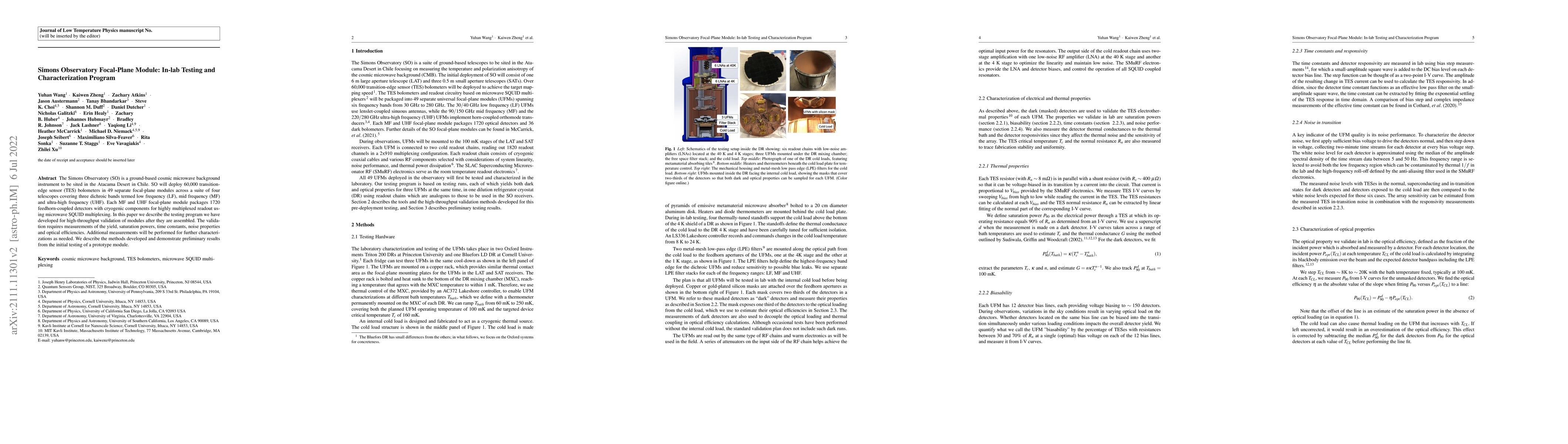 Thumbnail for Simons Observatory Focal-Plane Module: In-lab Testing and
  Characterization Program