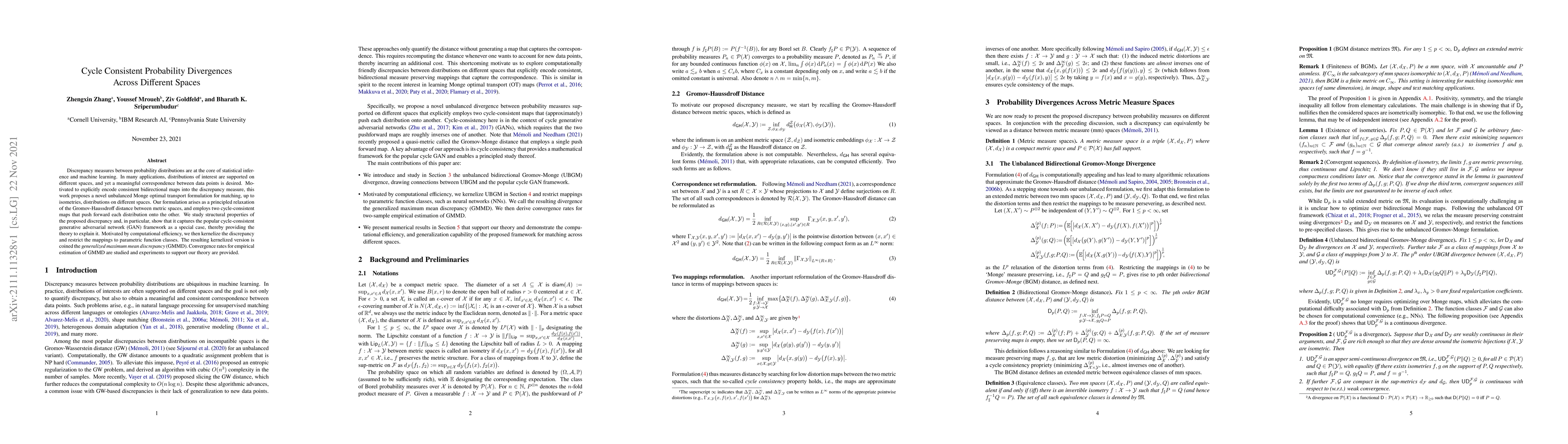 Thumbnail for Cycle Consistent Probability Divergences Across Different Spaces