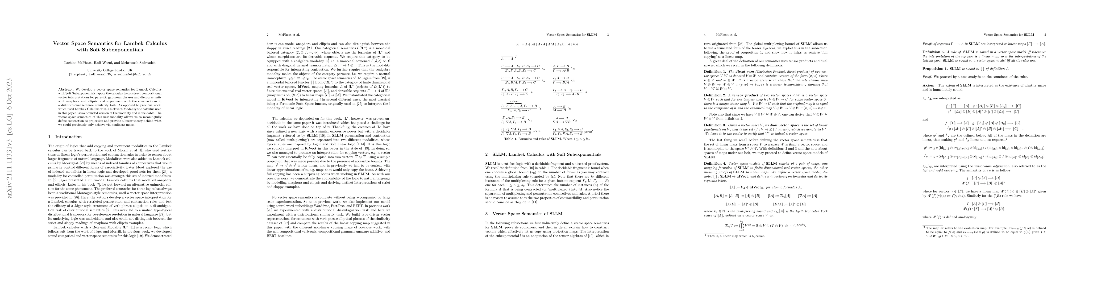 Thumbnail for Vector Space Semantics for Lambek Calculus with Soft Subexponentials