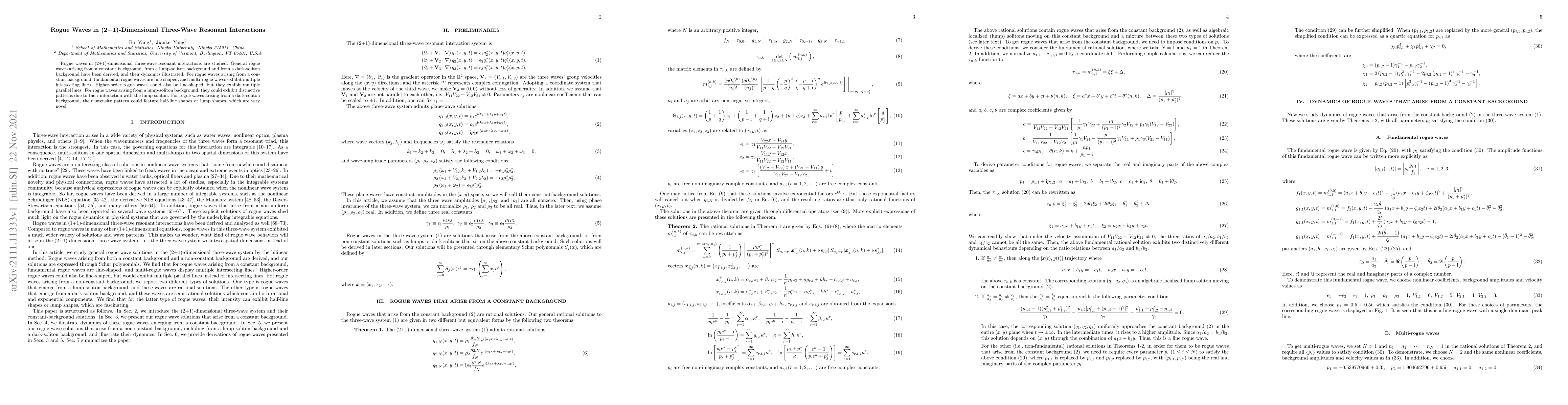 Thumbnail for Rogue Waves in (2+1)-Dimensional Three-Wave Resonant Interactions