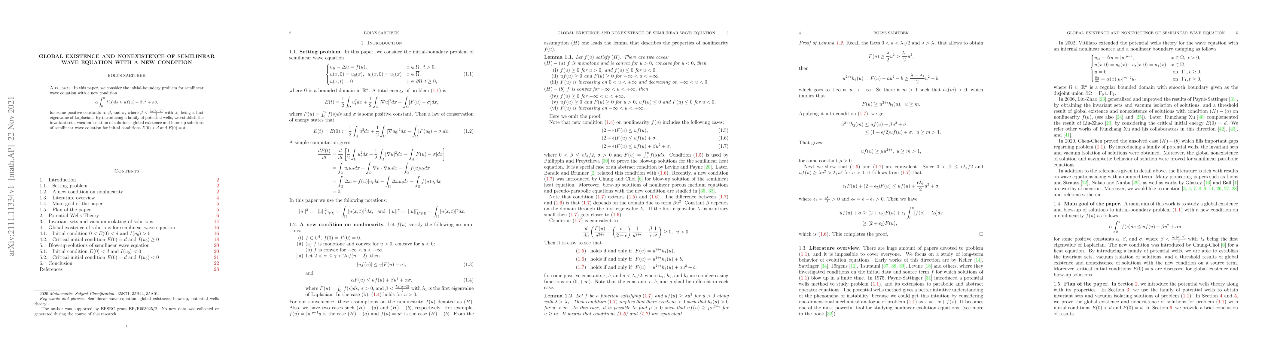 Thumbnail for Global existence and nonexistence of semilinear wave equation with a new
  condition