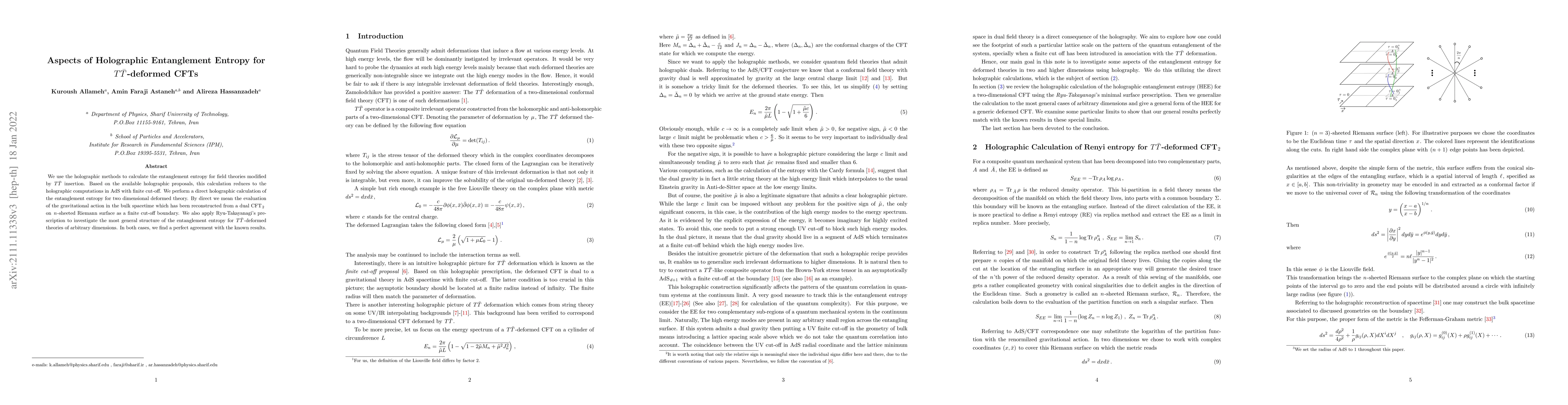 Thumbnail for Aspects of Holographic Entanglement Entropy for $T\bar{T}$-deformed CFTs