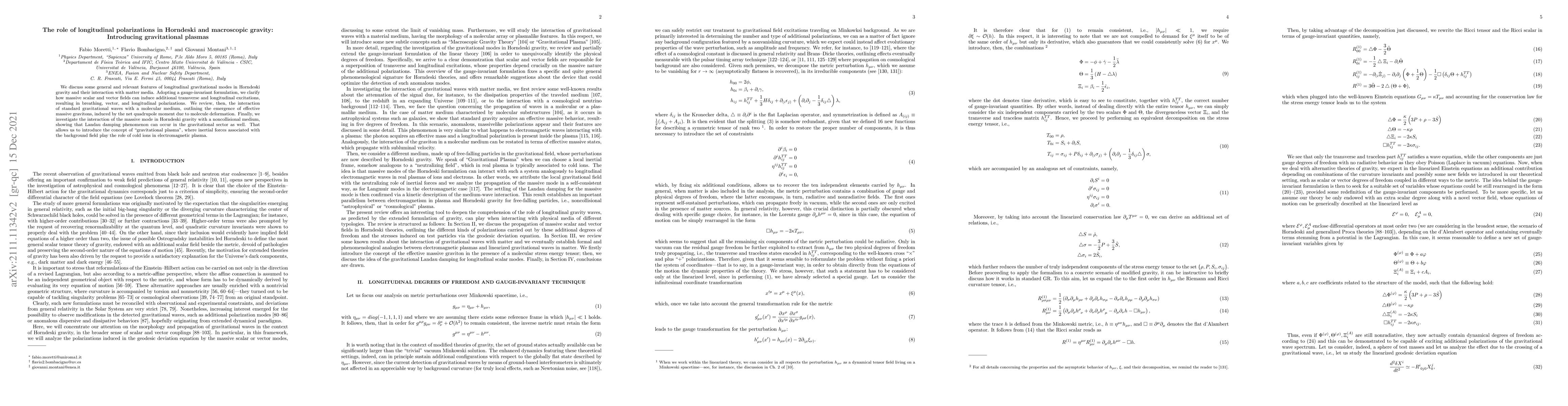Thumbnail for The role of longitudinal polarizations in Horndeski and macroscopic
  gravity: Introducing gravitational plasmas