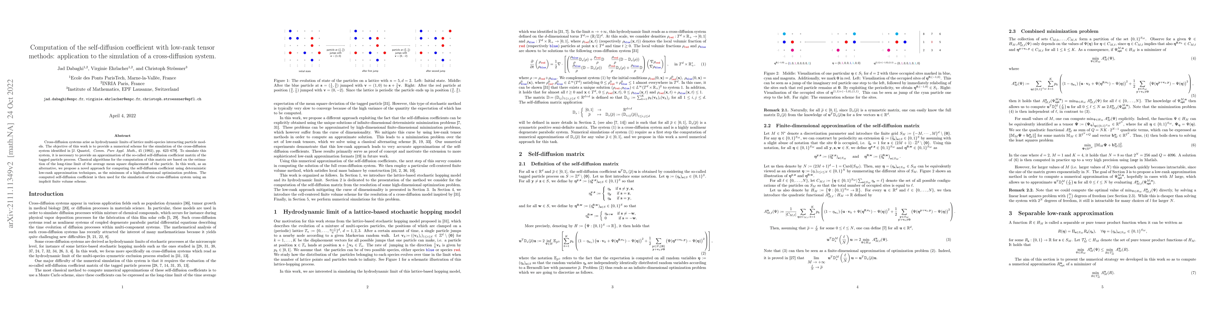 Thumbnail for Computation of the self-diffusion coefficient with low-rank tensor
  methods: application to the simulation of a cross-diffusion system