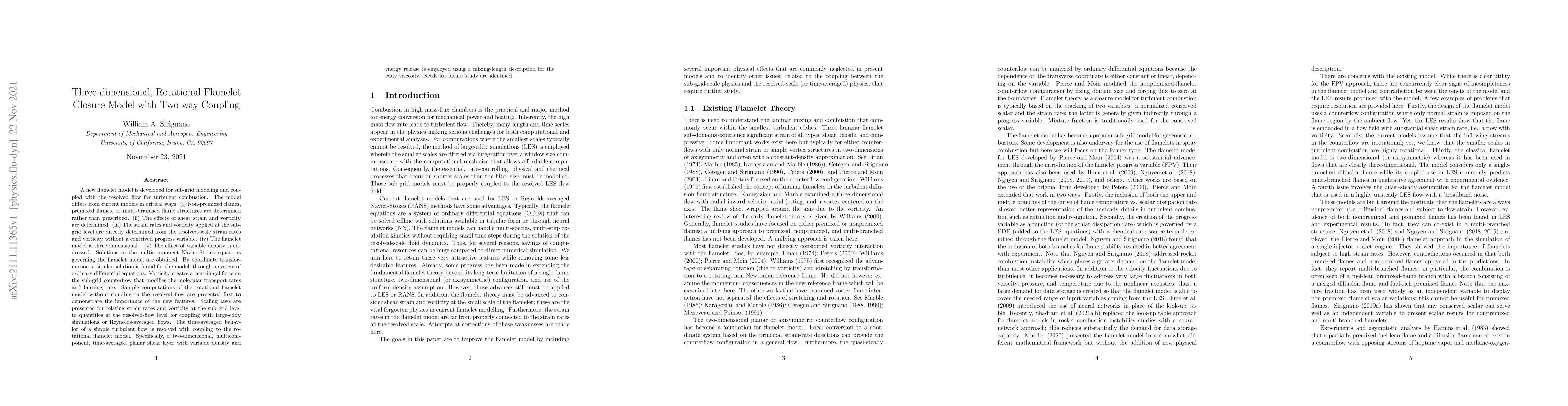 Thumbnail for Three-dimensional, Rotational Flamelet Closure Model with Two-way
  Coupling