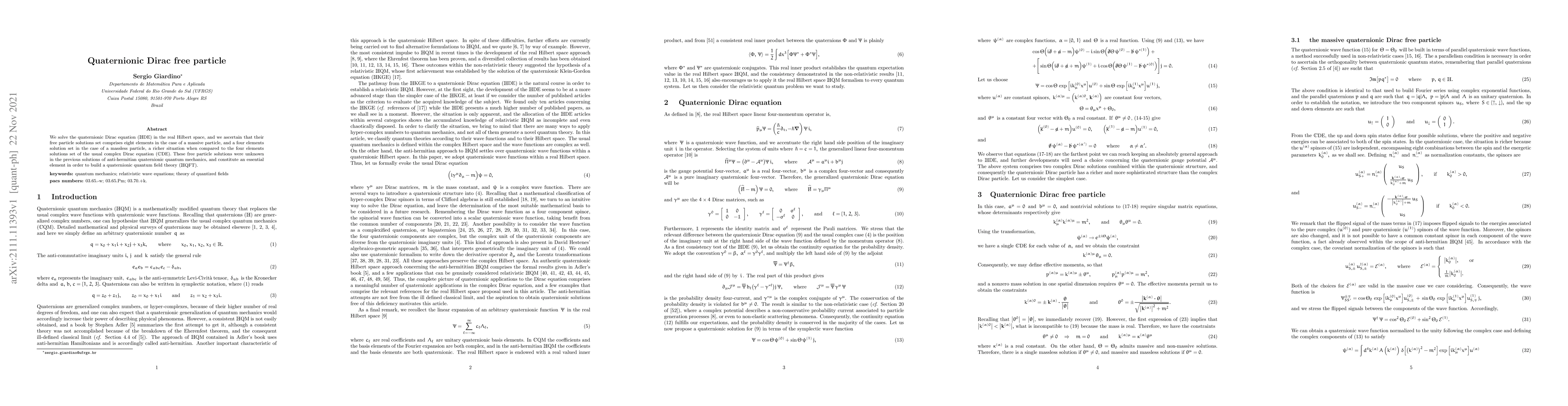 Thumbnail for Quaternionic Dirac free particle