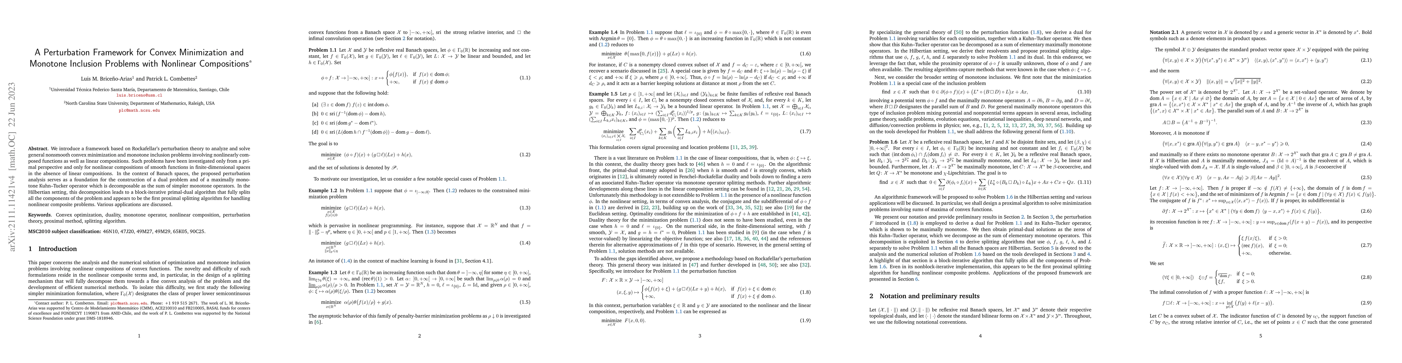 Thumbnail for A Perturbation Framework for Convex Minimization and Monotone Inclusion
  Problems with Nonlinear Compositions