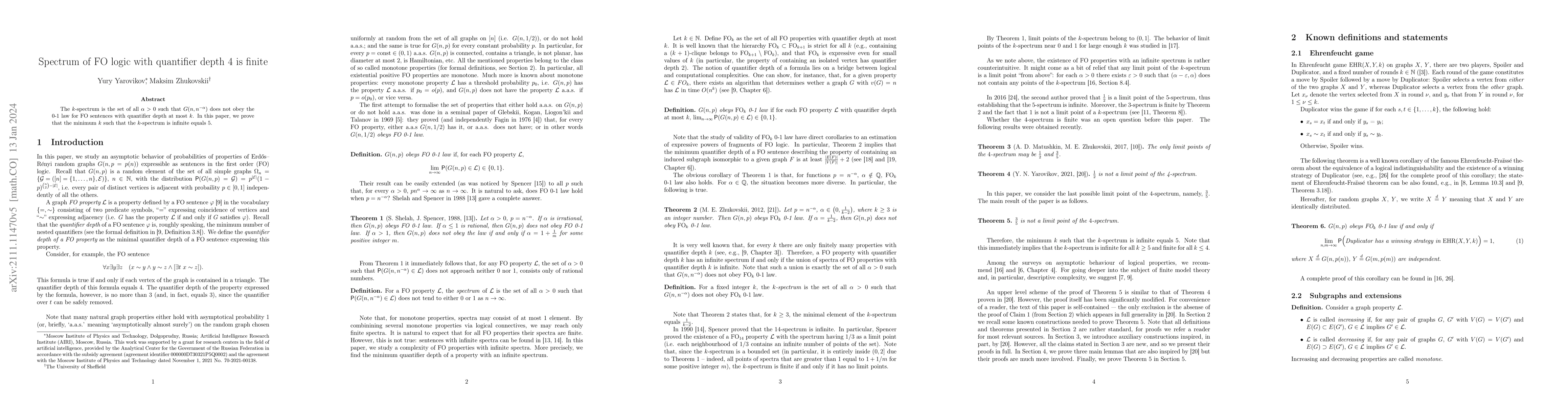 Thumbnail for Spectrum of FO logic with quantifier depth 4 is finite