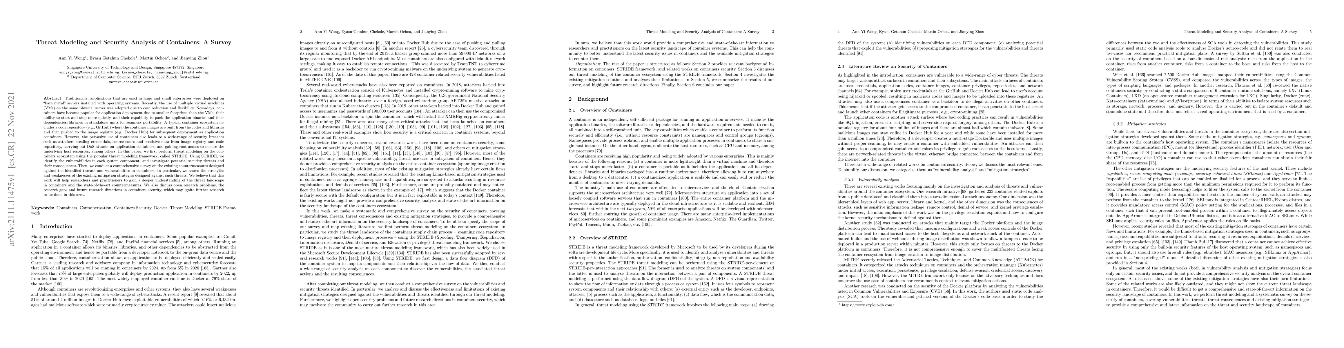 Thumbnail for Threat Modeling and Security Analysis of Containers: A Survey