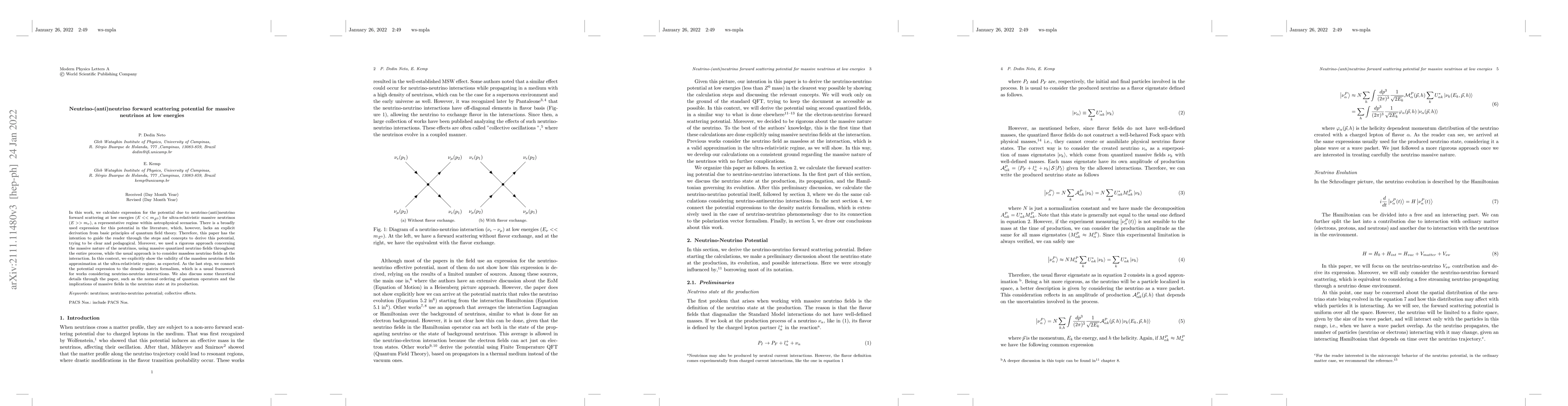 Thumbnail for Neutrino-(anti)neutrino forward scattering potential for massive
  neutrinos at low energies