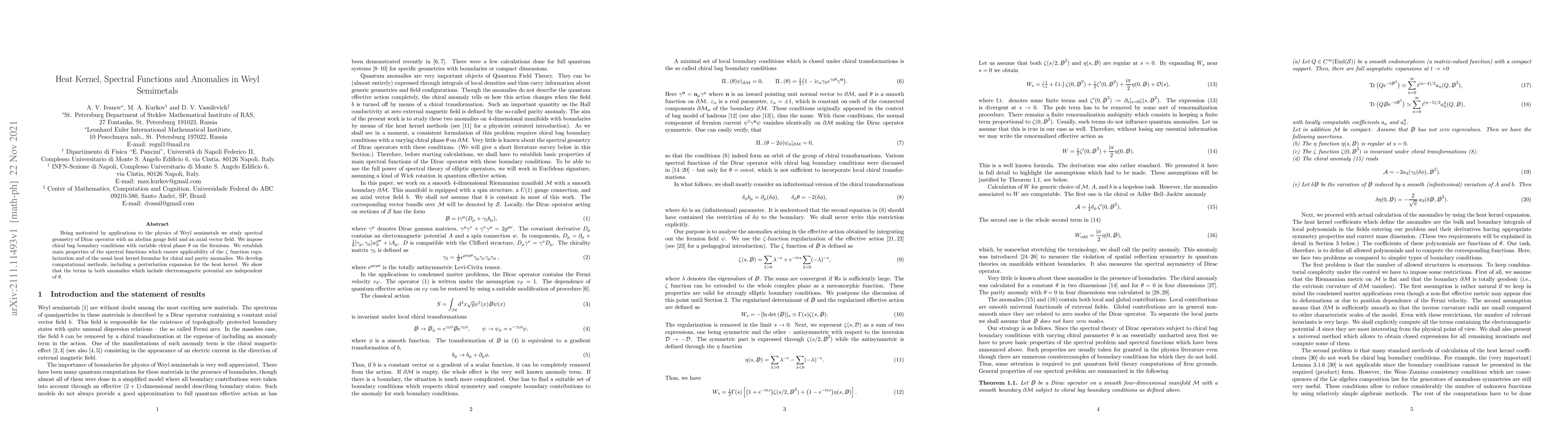 Thumbnail for Heat Kernel, Spectral Functions and Anomalies in Weyl Semimetals