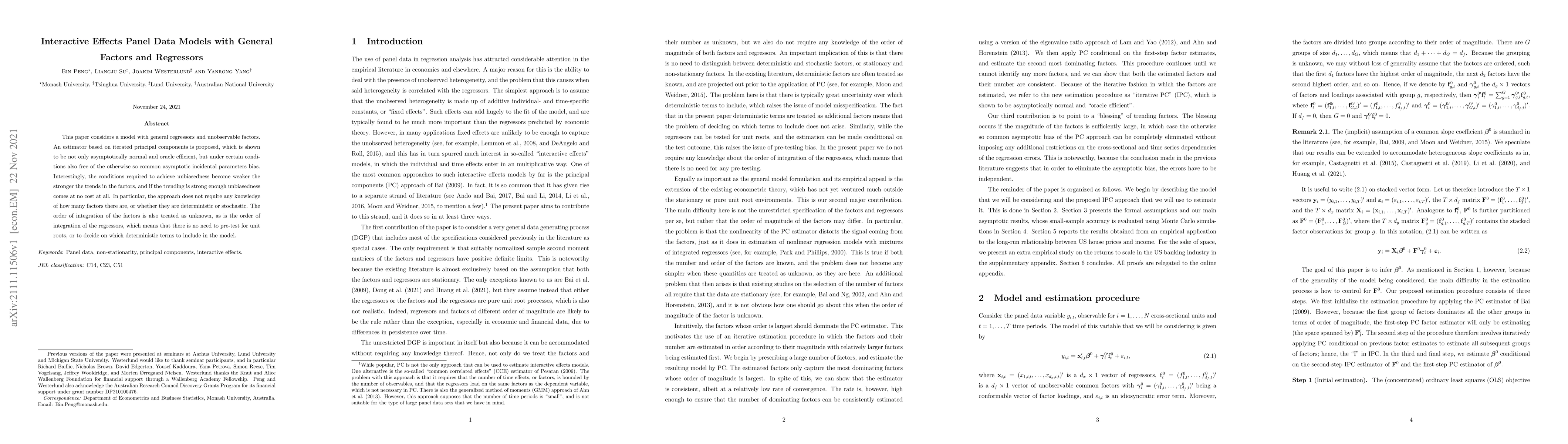Thumbnail for Interactive Effects Panel Data Models with General Factors and
  Regressors