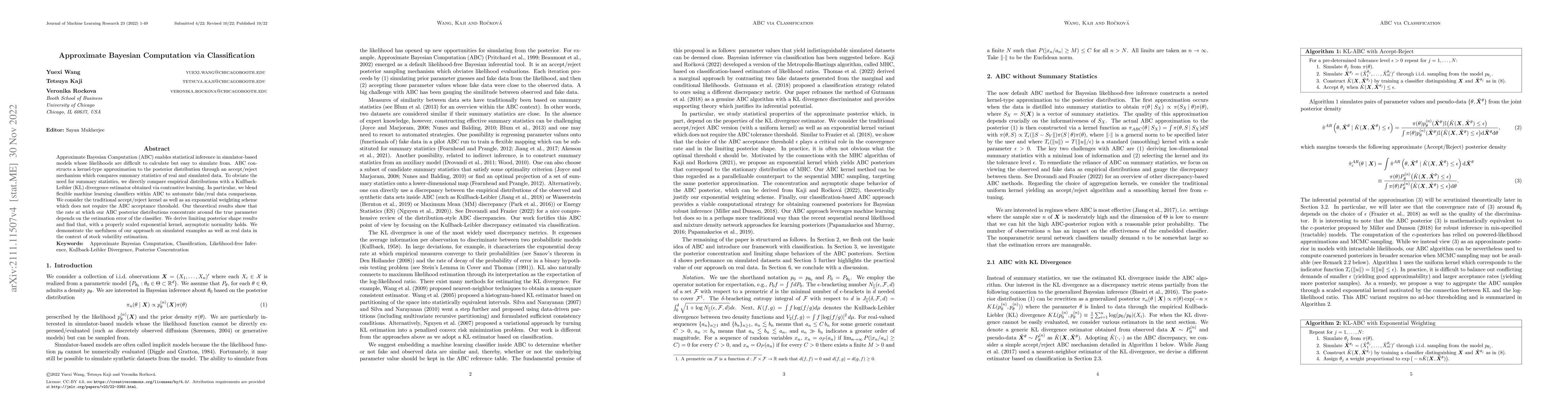 Thumbnail for Approximate Bayesian Computation via Classification