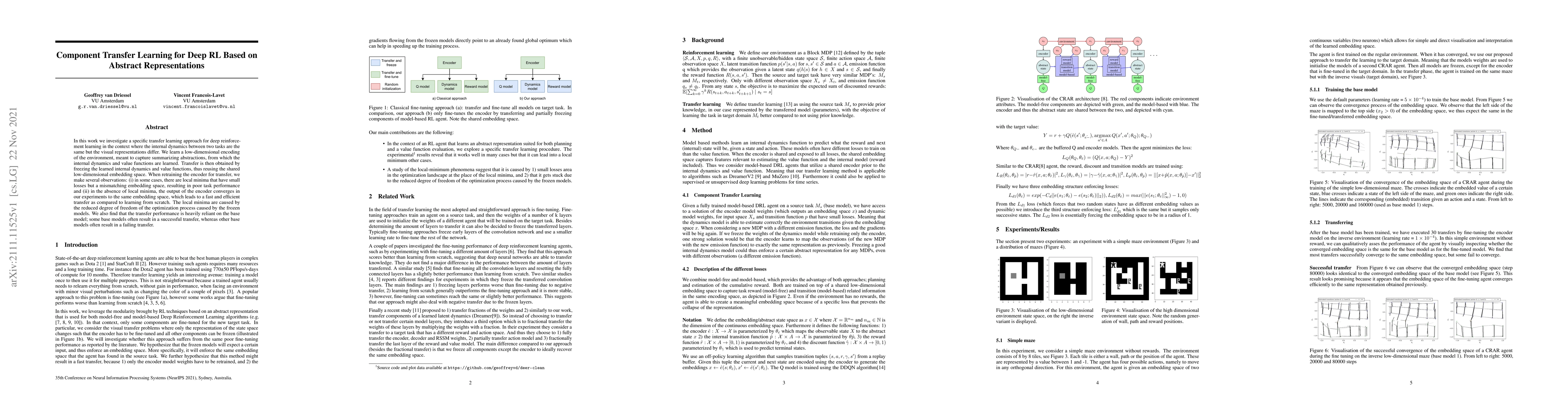 Thumbnail for Component Transfer Learning for Deep RL Based on Abstract
  Representations