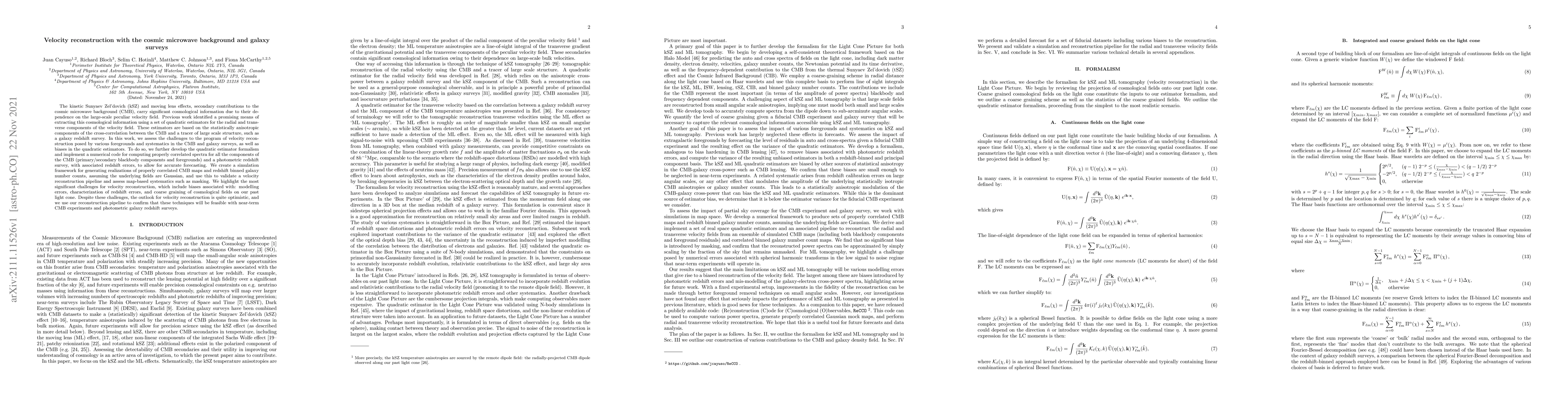 Thumbnail for Velocity reconstruction with the cosmic microwave background and galaxy
  surveys
