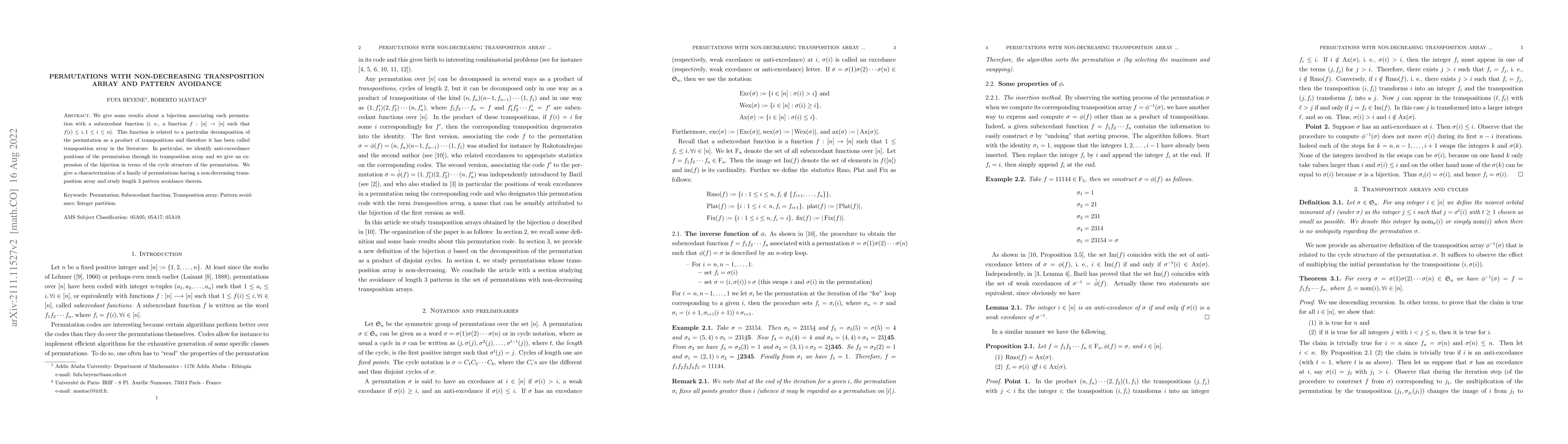 Thumbnail for Permutations with non-decreasing transposition array and pattern
  avoidance
