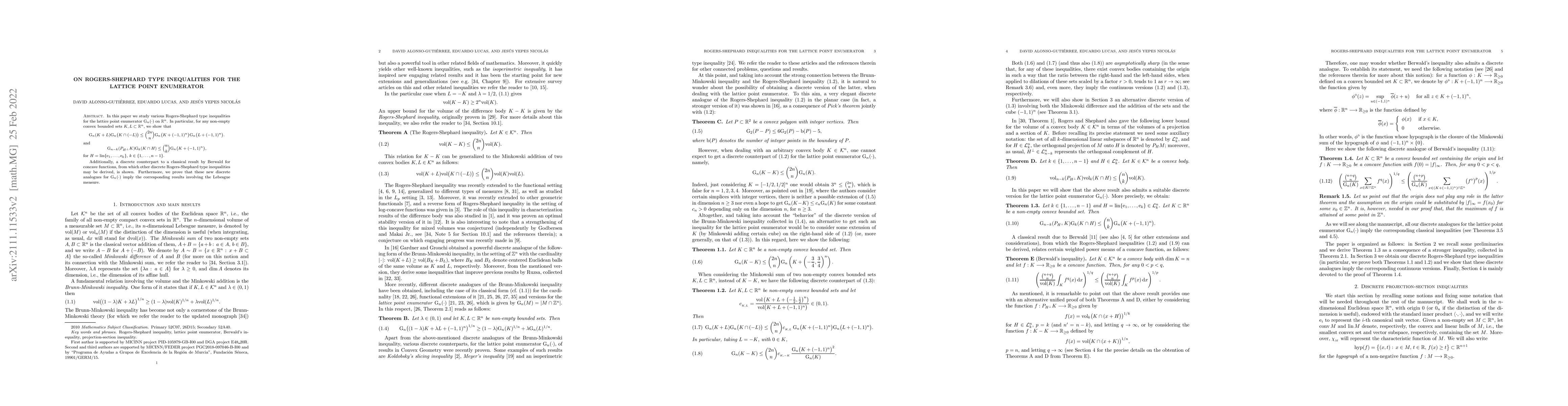 Thumbnail for On Rogers-Shephard type inequalities for the lattice point enumerator