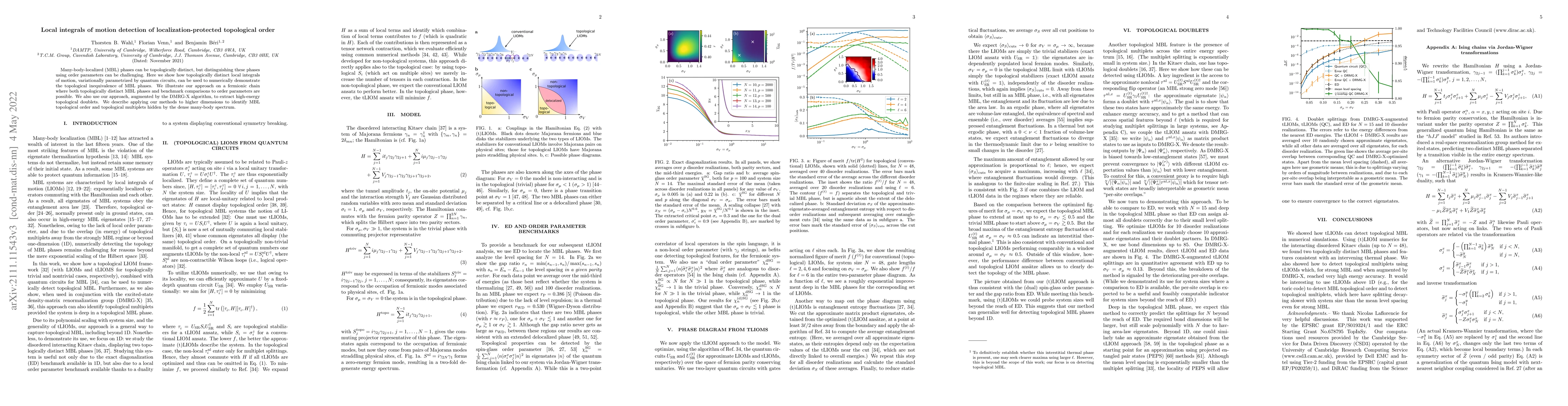 Thumbnail for Local integrals of motion detection of localization-protected
  topological order