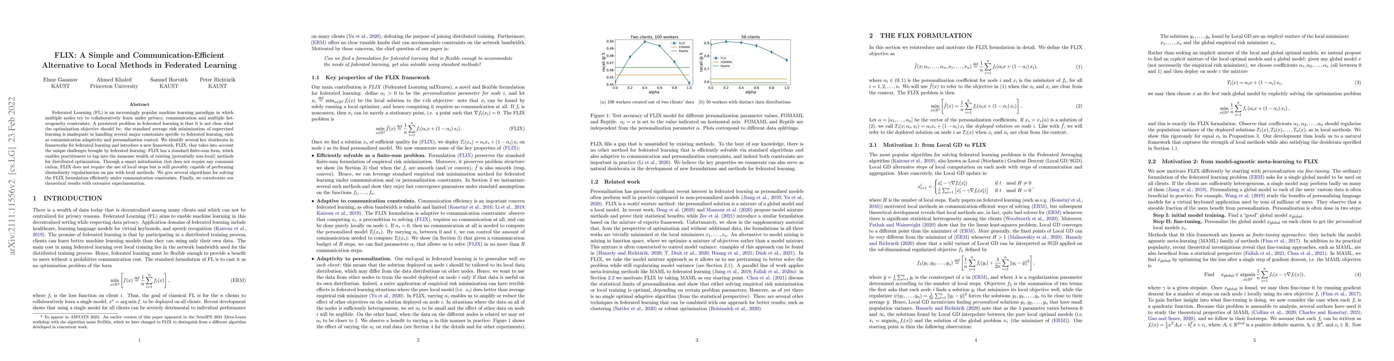 Thumbnail for FLIX: A Simple and Communication-Efficient Alternative to Local Methods
  in Federated Learning