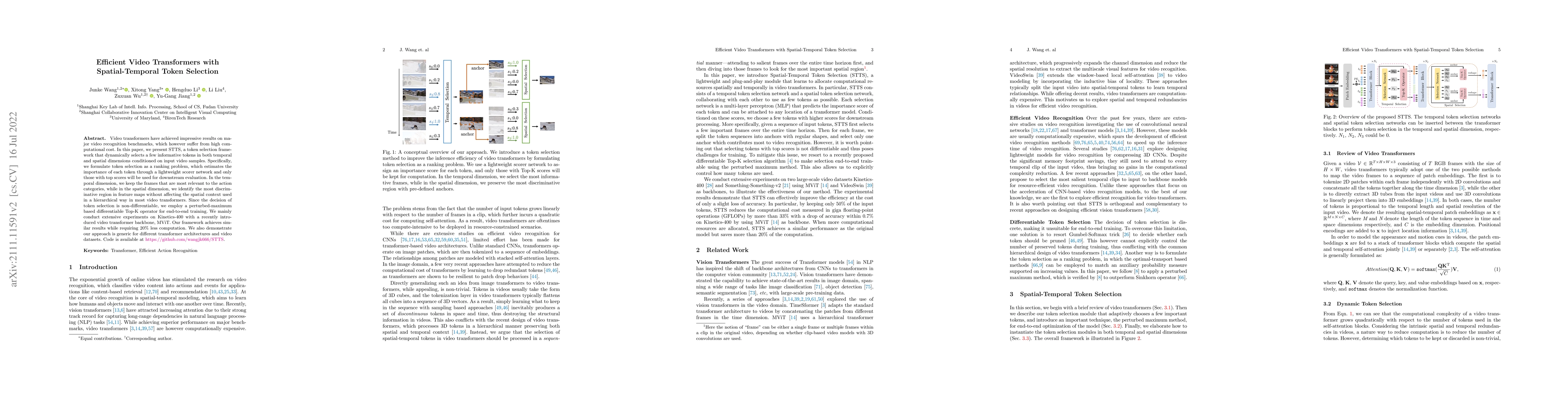 Thumbnail for Efficient Video Transformers with Spatial-Temporal Token Selection